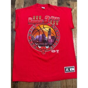 Vintage 1993 Chicago Bulls Repeat 3-Peat NBA Champions Starter Shirt Red‎ Large